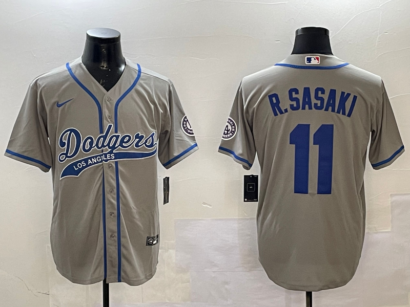 Men Los Angeles Dodgers #11 R Sasaki grey2025 MLB nike jersey style 10